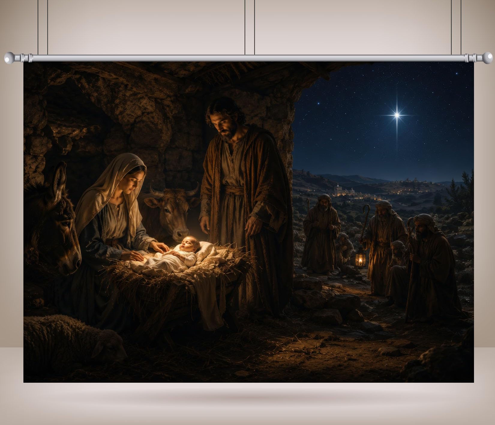17x10FT (5.2x3m) Presepe Nella Grotta Sfondo Fotografico