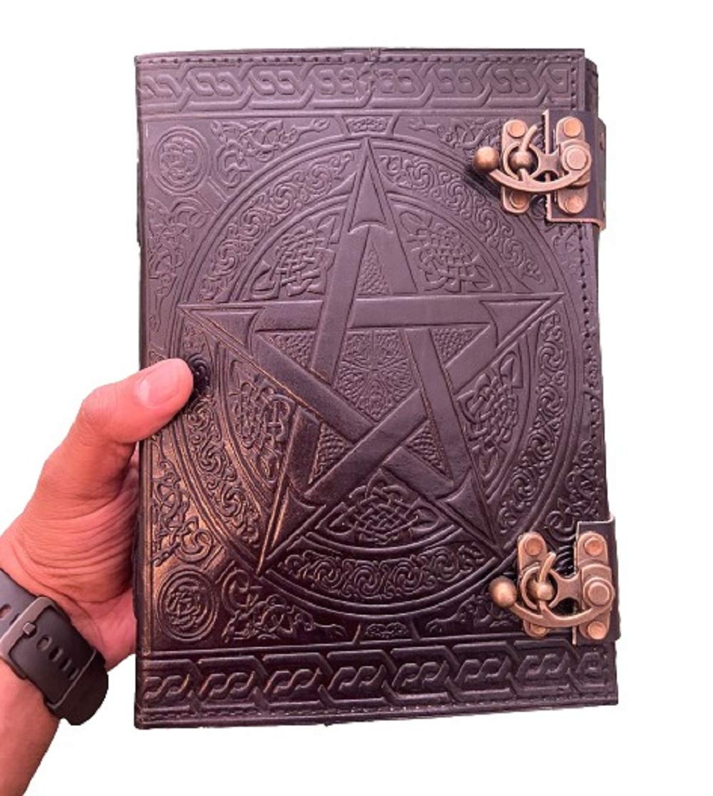 600 Seiten großes schwarzes Pentagramm geprägtes Leder-Tagebuch | Schreib-Leder-Notizbuch | Leder-Grimoire | handgefertigtes Leder-Tagebuch | Leder-Skizzenbuch 17,8 x 25,4 cm