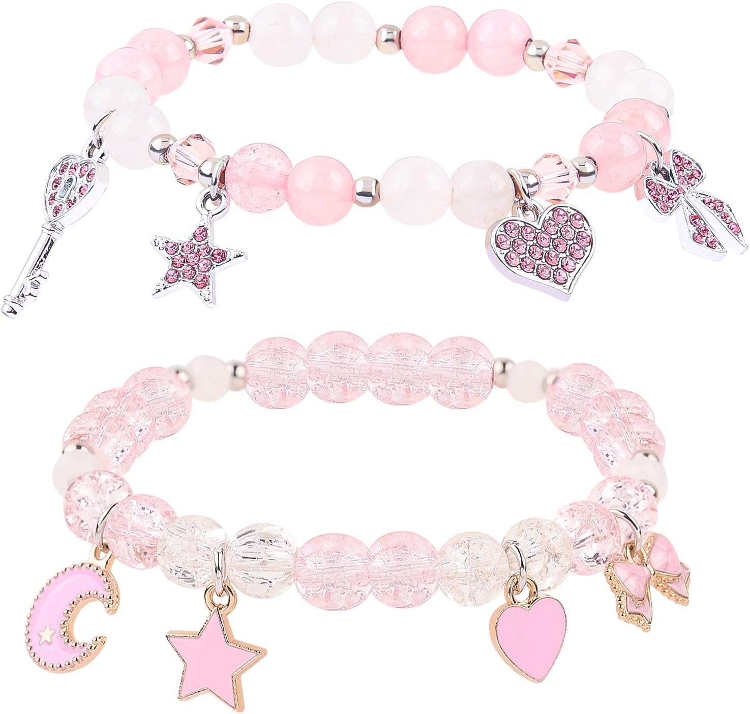 YUZHEJIE Cute Pink Bracelet Stuff Kawaii Set Crystal Bead Elastic Friendship Bracelets Birthday Christmas Jewelry Gifts for Women Girlfriend Best Friend Sister (Agate Stone + Crystal Stone)