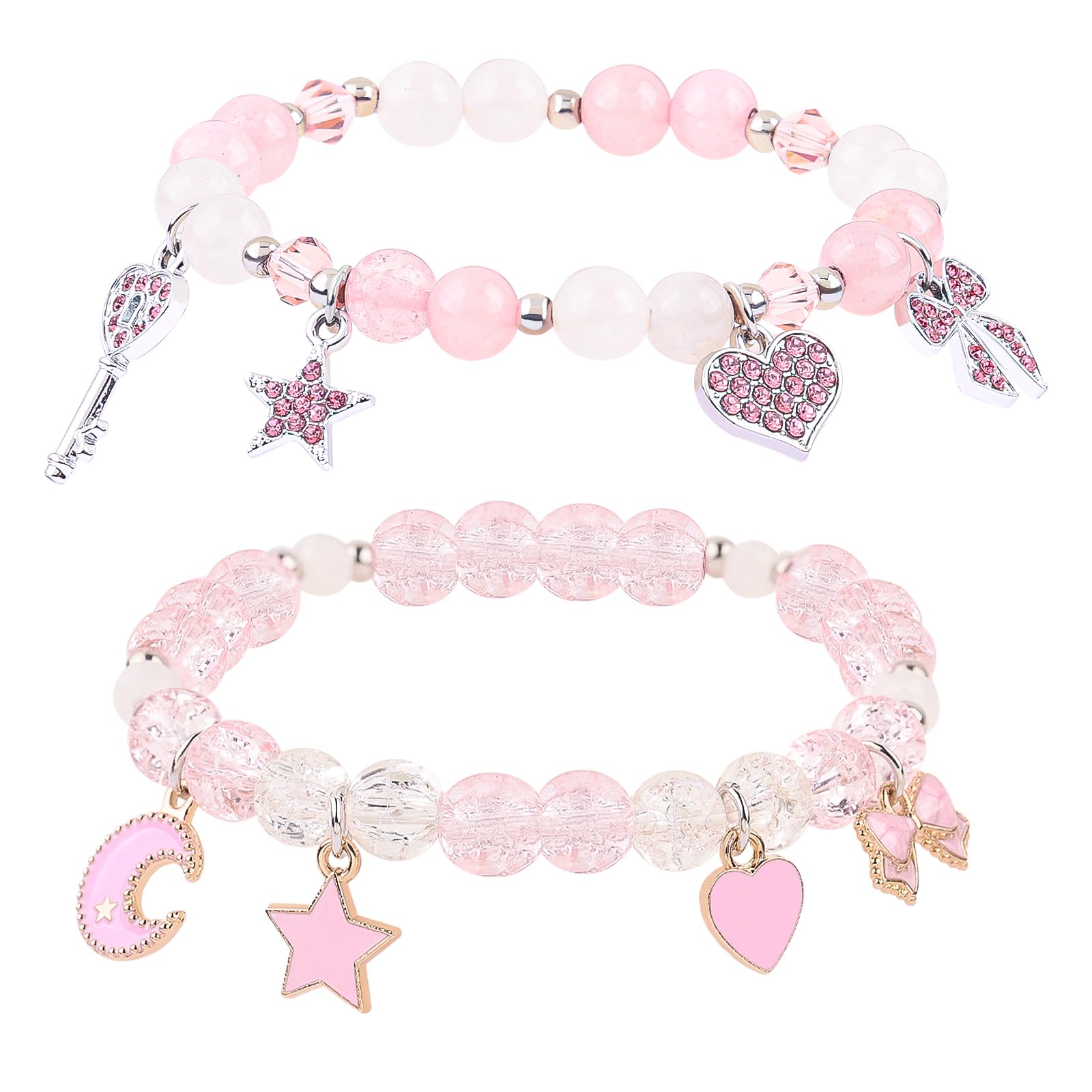 YUZHEJIE Cute Pink Bracelet Stuff Kawaii Set Crystal Bead Elastic Friendship Bracelets Birthday Christmas Jewelry Gifts for Women Girlfriend Best Friend Sister (Agate Stone + Crystal Stone)