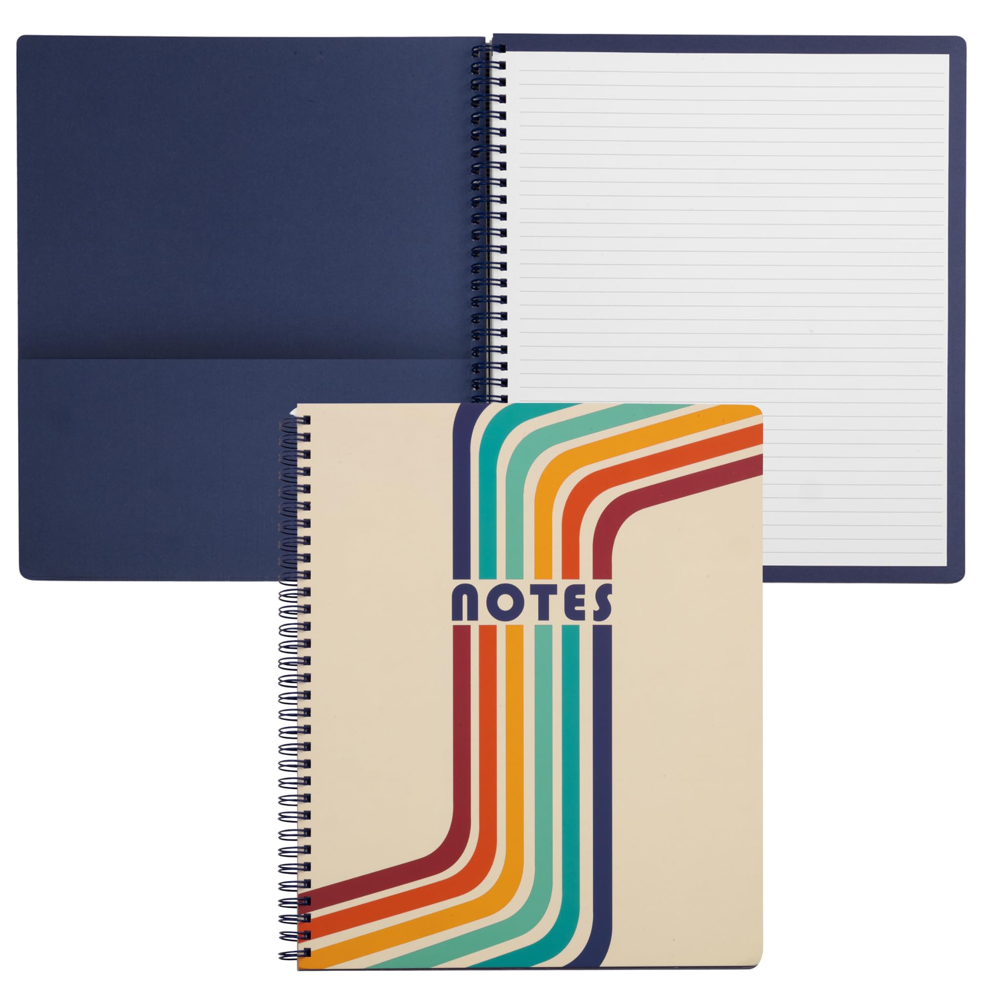 Steel Mill & Co Cute Large Spiral Notebook College Ruled, 11" x 9.5" with Durable Hardcover and 160 Lined Pages (Retro Stripe)