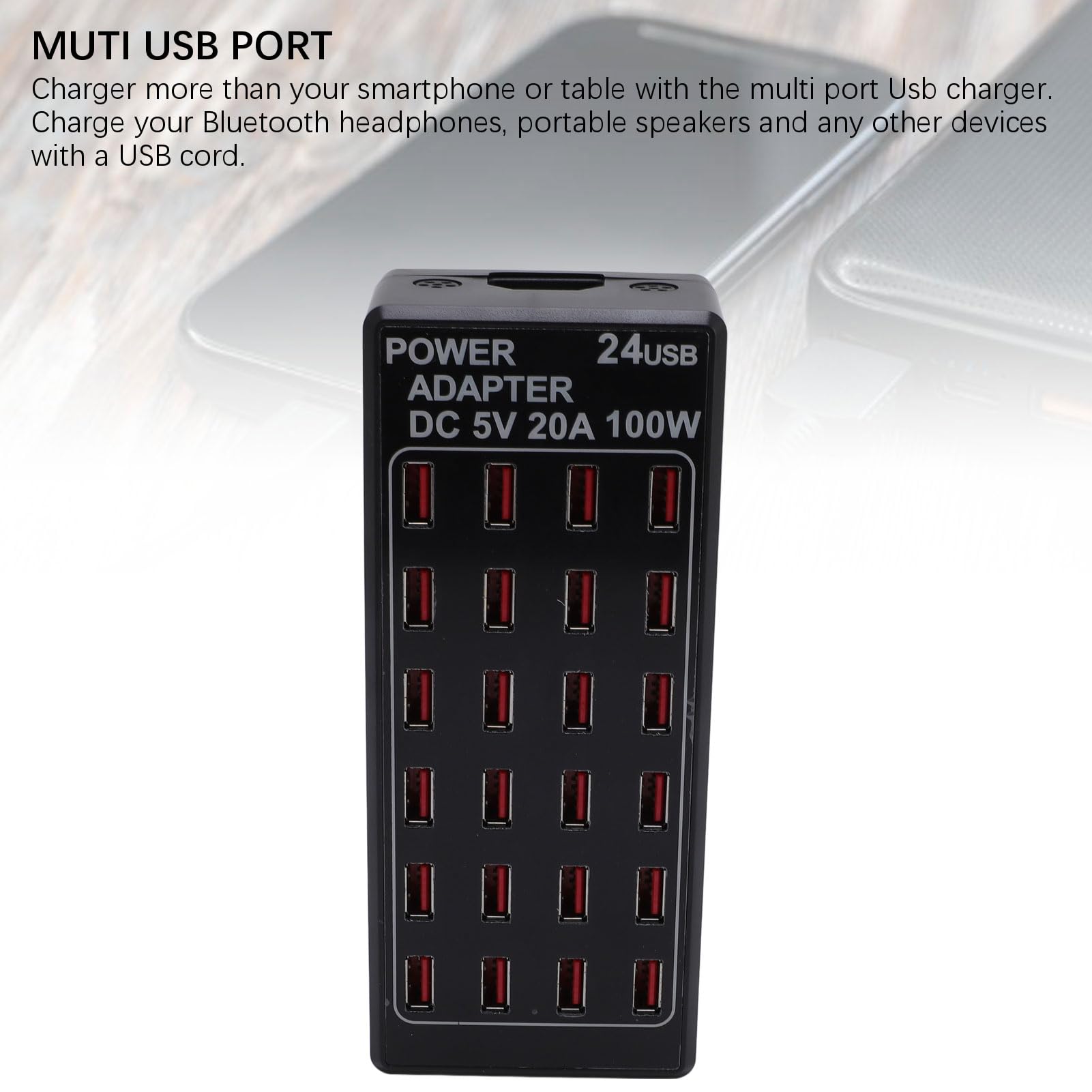 Estación de Carga USB de 100 W, Cargador USB Rápido de 24 Puertos, Protección contra Sobrecarga, para Teléfonos Inteligentes, Tabletas, Auriculares, Uso en Casa, Viajes, (Enchufe Europeo)