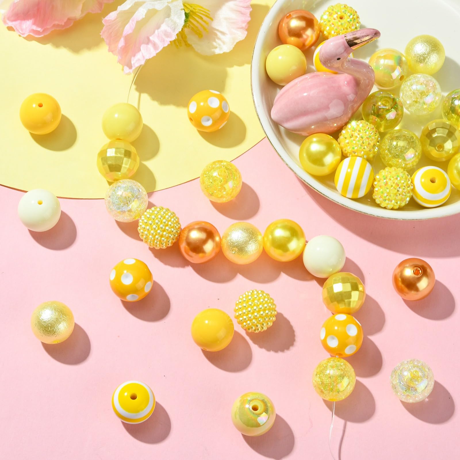 UR URLIFEHALL 50 Pcs Yellow Bubblegum Beads 20mm Round Rhinestone Beads Acrylic Plastic Gumball Beads for Beadable Pens Jewellery Making Crafts - Image 4