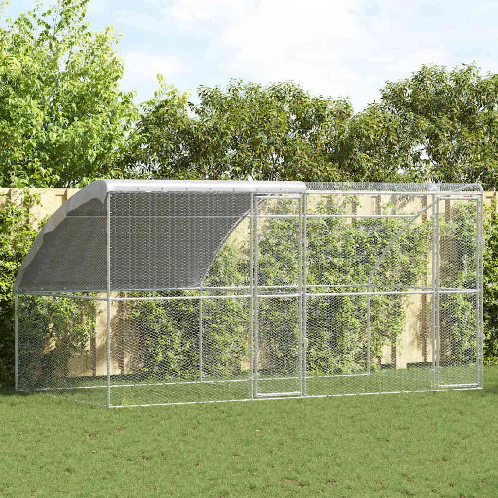 Hühnerkäfig Freilaufgehege Silber 400 x 200 x 198.5 cm Verzinkter Stahl 2 Türen