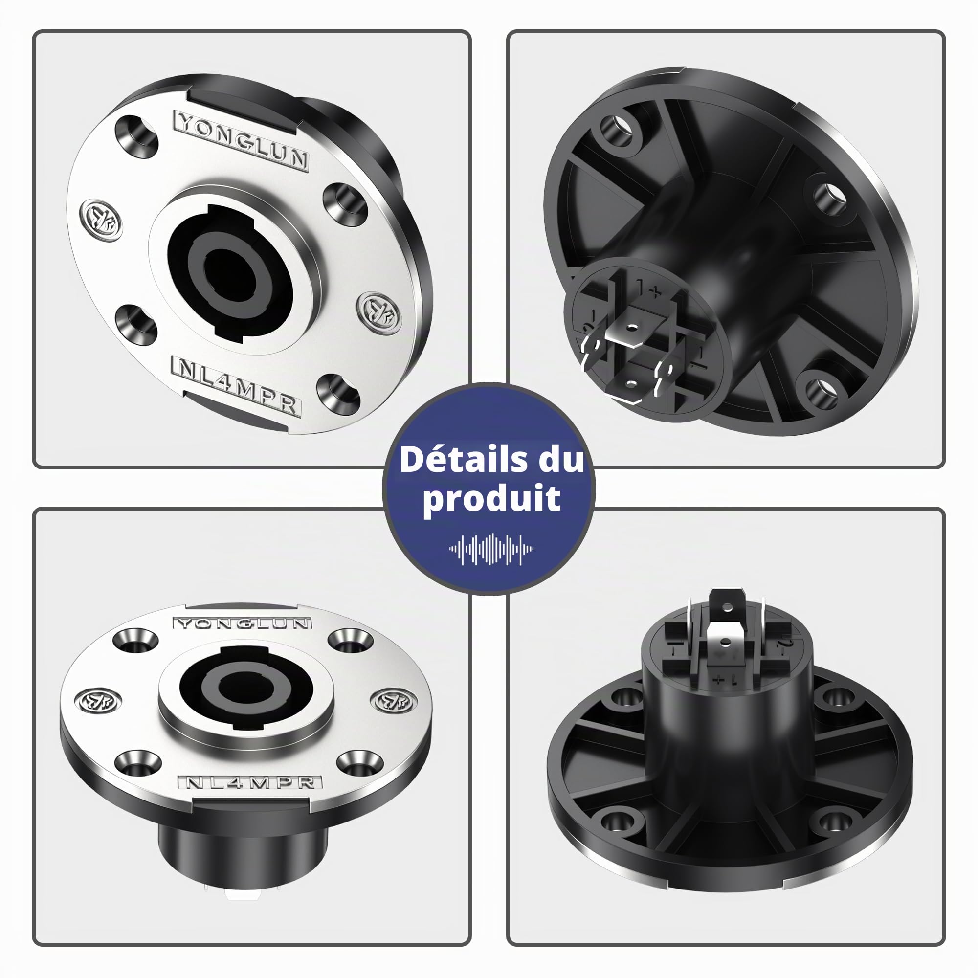 8Pack 4 Pôles Speakon Panel Twist Lock Haut-parleur femelle Métal Rond Panel Jack Montage Compatible avec Neutrik Speakon NL4MP, NL4MPR, NL4FC, NL4FX, NLT4X, NL4 Series, NL2FC