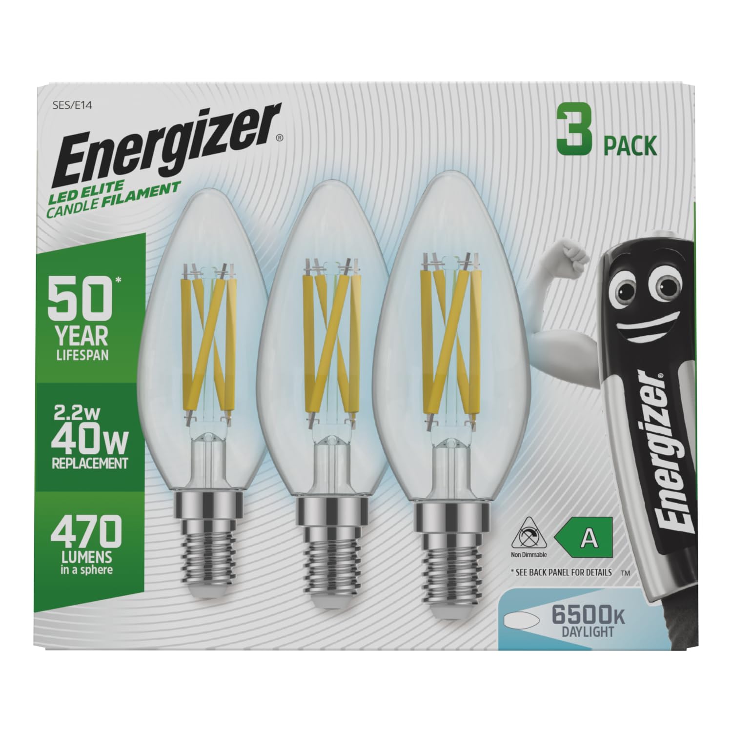 Energizer Ultra Efficient, 50 Year Life Span, E14 Candle LED Light Bulbs
