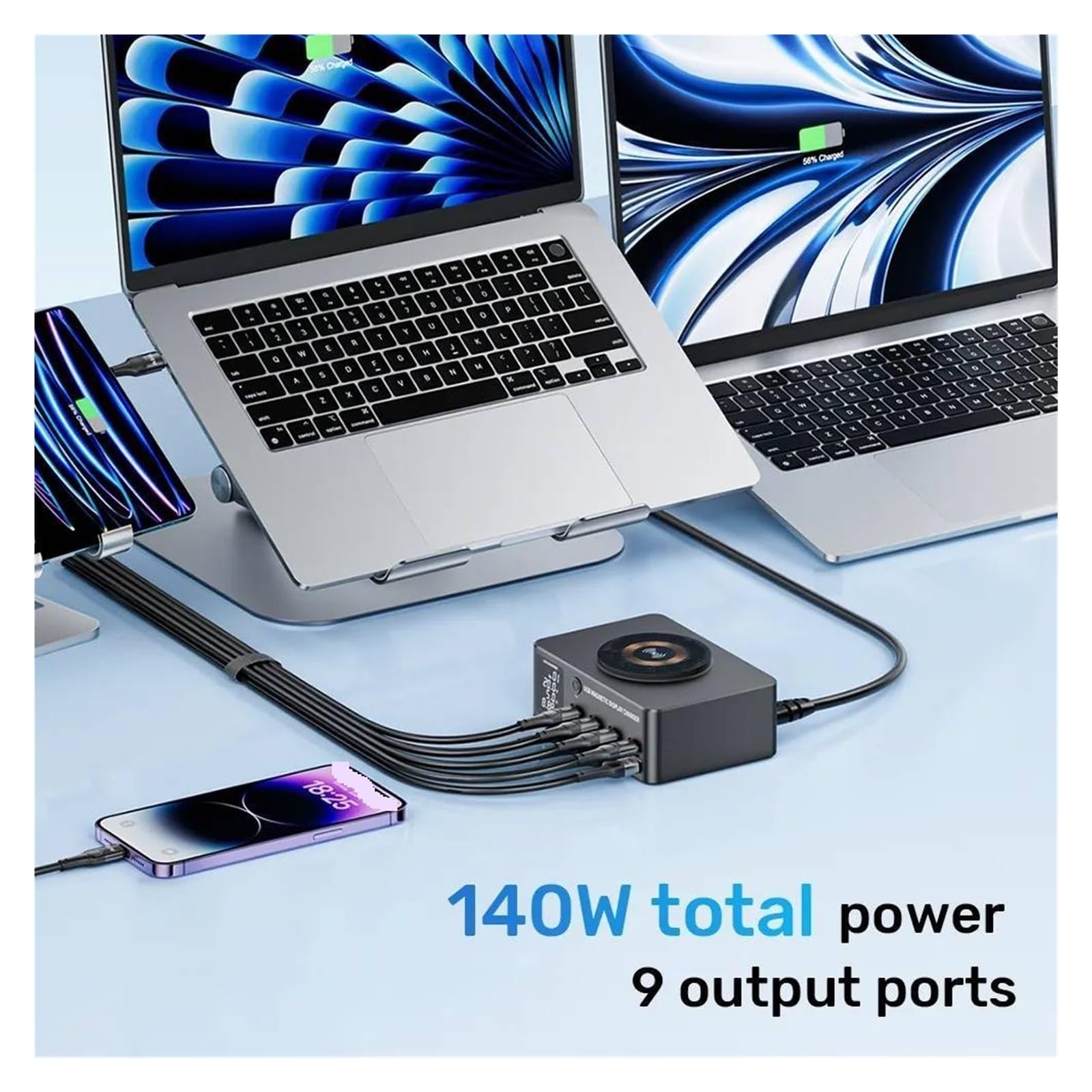 Caricabatterie Wireless Con Stazione Di Ricarica Rapida Multi USB-C Da 140 W Display LED PD QC 3.0 Capacità Di Ricarica Rapida