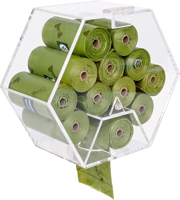 KOEMEHR Dog Poo Bags Dispenser Holder Wall Mount, Outdoor or Indoor Acrylic Dog Waste Bag Refill Rolls Dispenser Holder with Hinged Lid Pet Doggy Poop Bag Dispenser, Clear