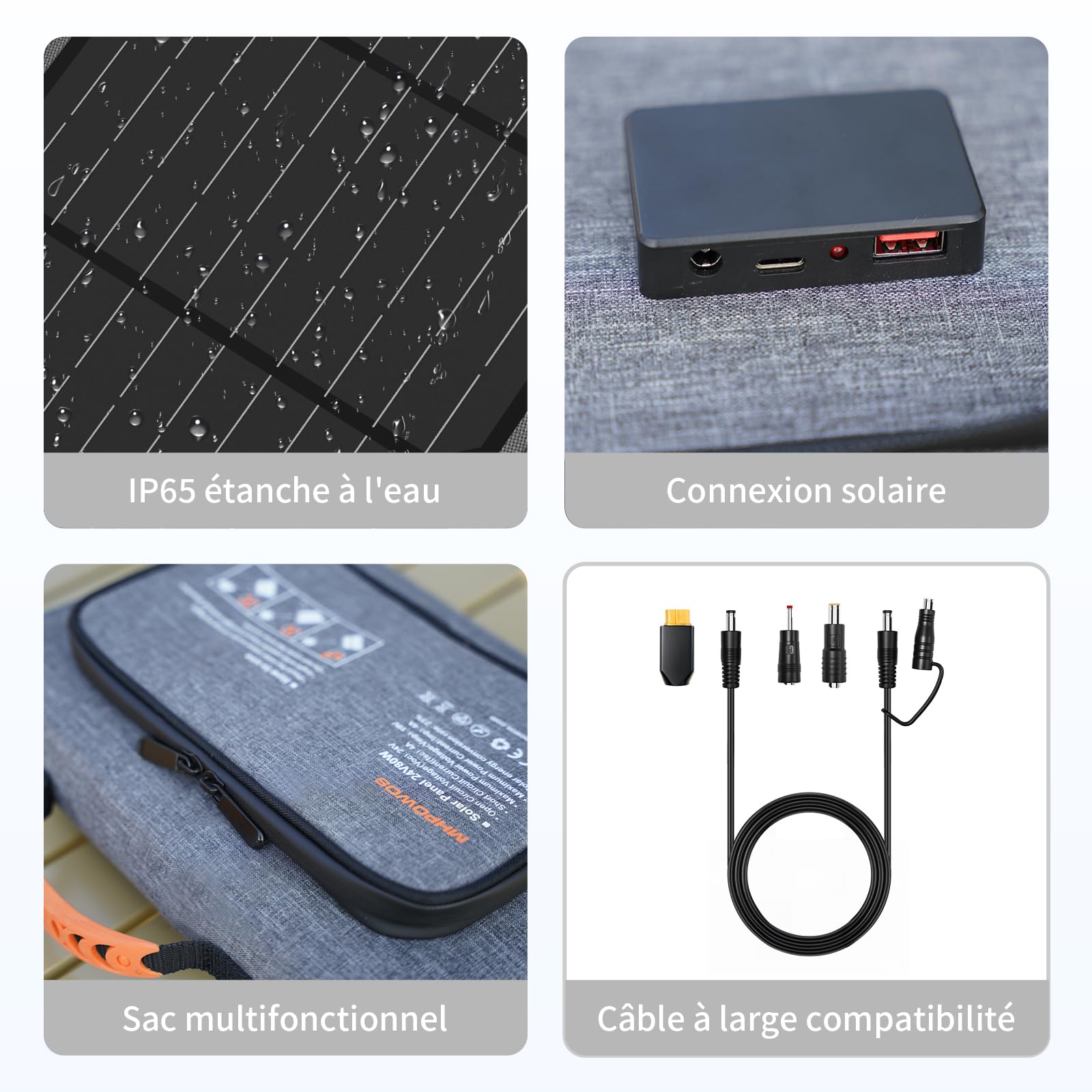 Panneau solaire pliable 40 W 19 V Chargeur solaire portable avec sorties USB C, USB A et DC, mini chargeur de taille livre pour iPhone, iPad, batterie externe, camping, randonnée, voyage en