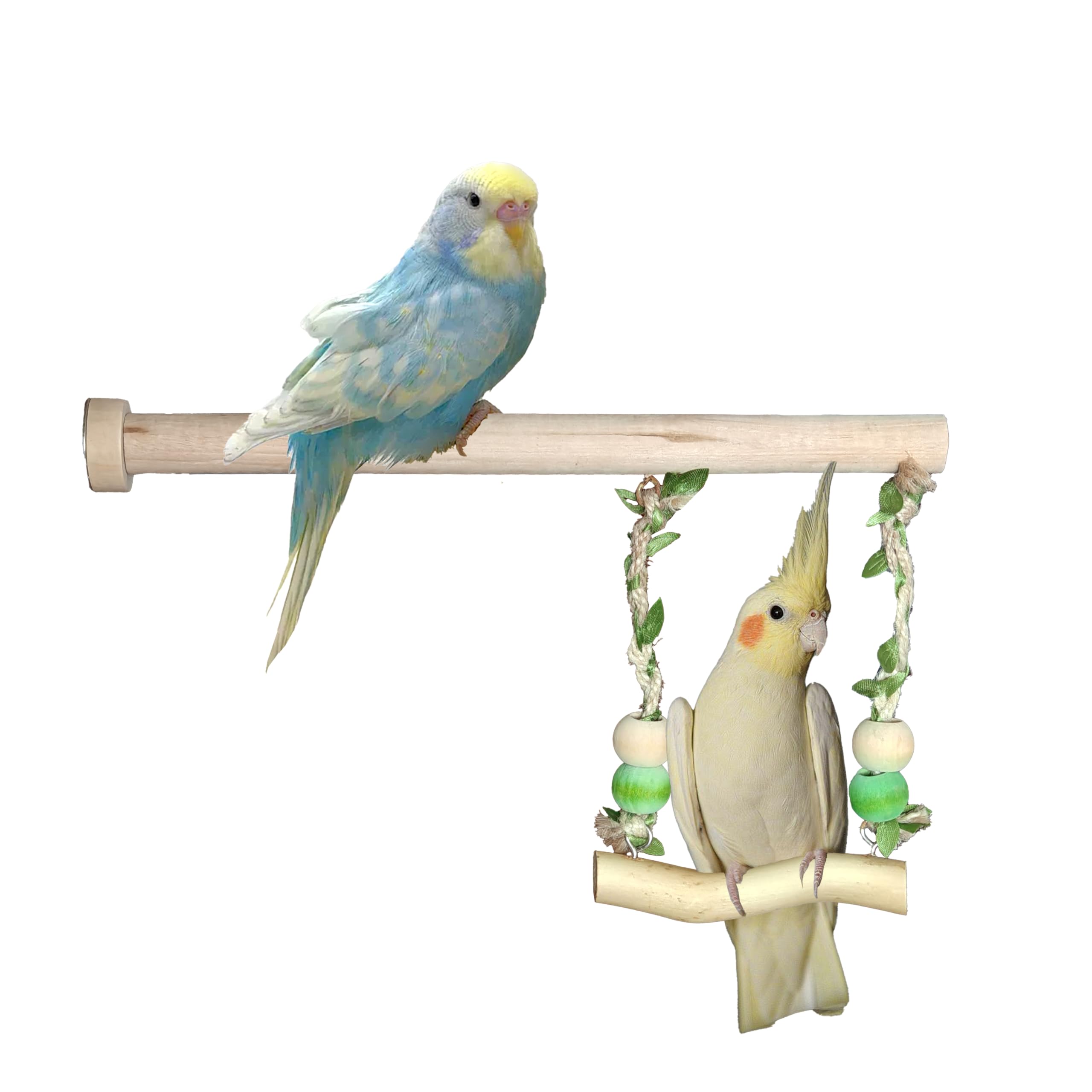Altalena per uccelli in legno naturale, trespolo da 25 cm con corda intrecciata, giocattolo per gabbia per pappagallini