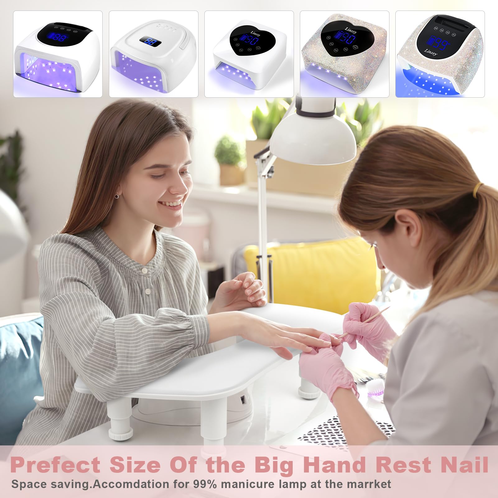 LINSSY Reposabrazos para uñas de manicura, altura ajustable, reposabrazos en forma de U, gran apoyabrazos de microfibra de poliuretano para técnico de uñas