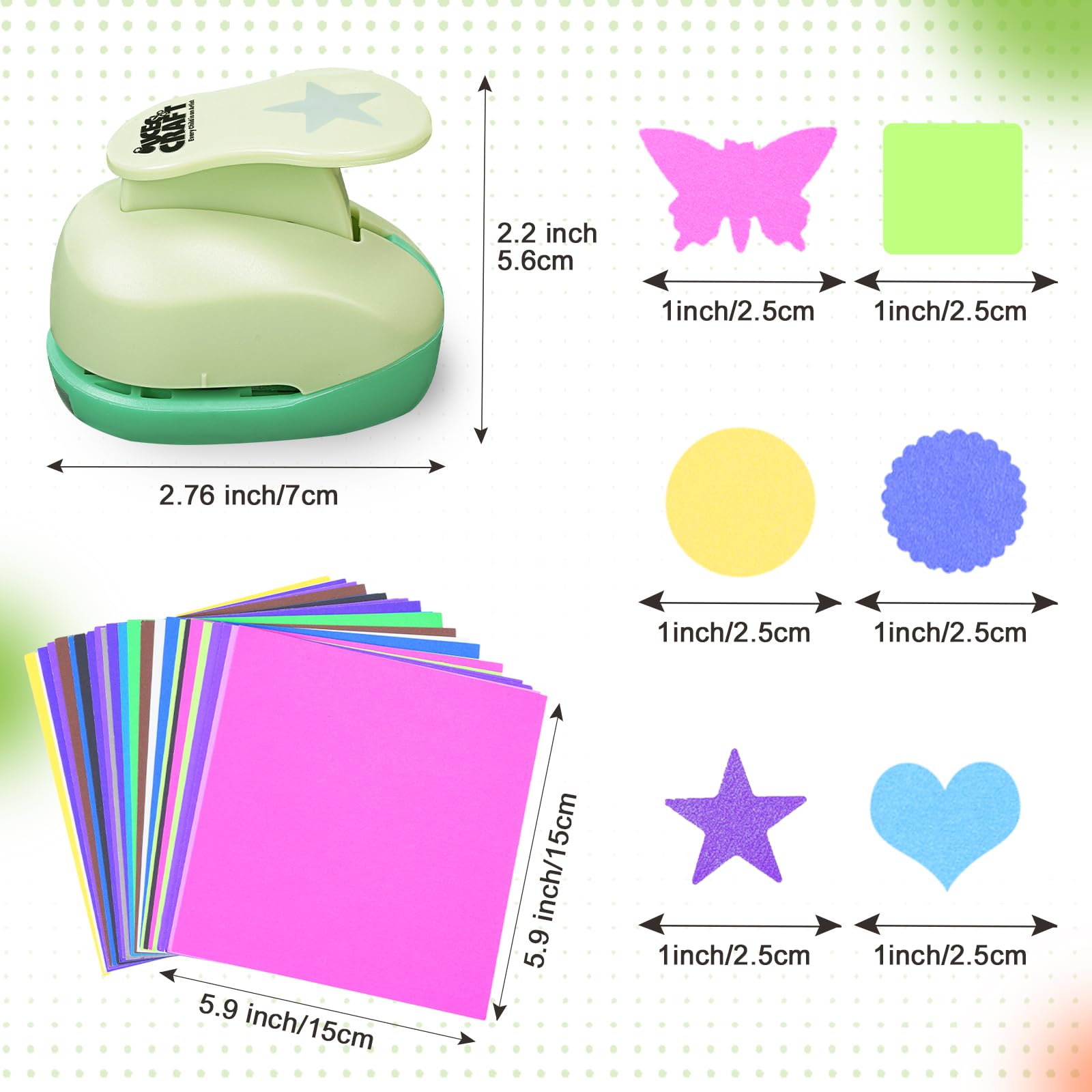 UCEC Craft Hole Punch Set, 6 Pcs 1 Inch Paper Punch & 30 Craft Cardstock, Punches for Crafting, Circle, Lace Circle, Heart - Image 2