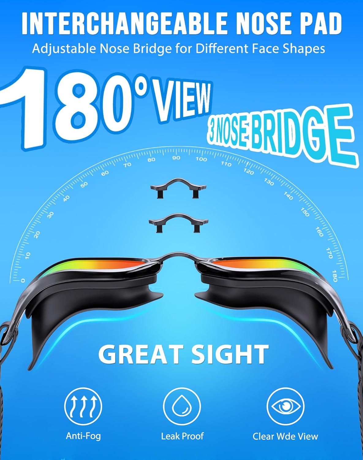 Swim Goggles, Unisex Adult Swimming Goggles Anti Fog Anti UV No Leakage Wide View for Men Women Youth - Image 2