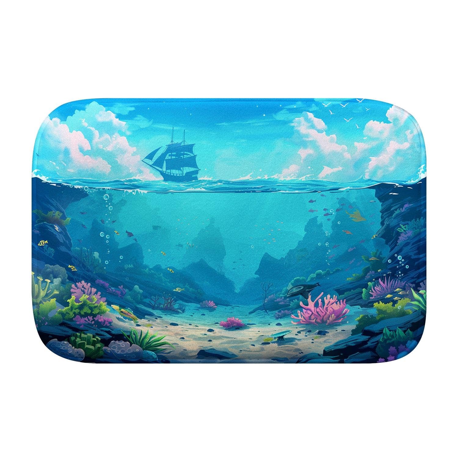 Tapis de bain en mousse à mémoire de forme haut de gamme avec motifs paysages nautiques