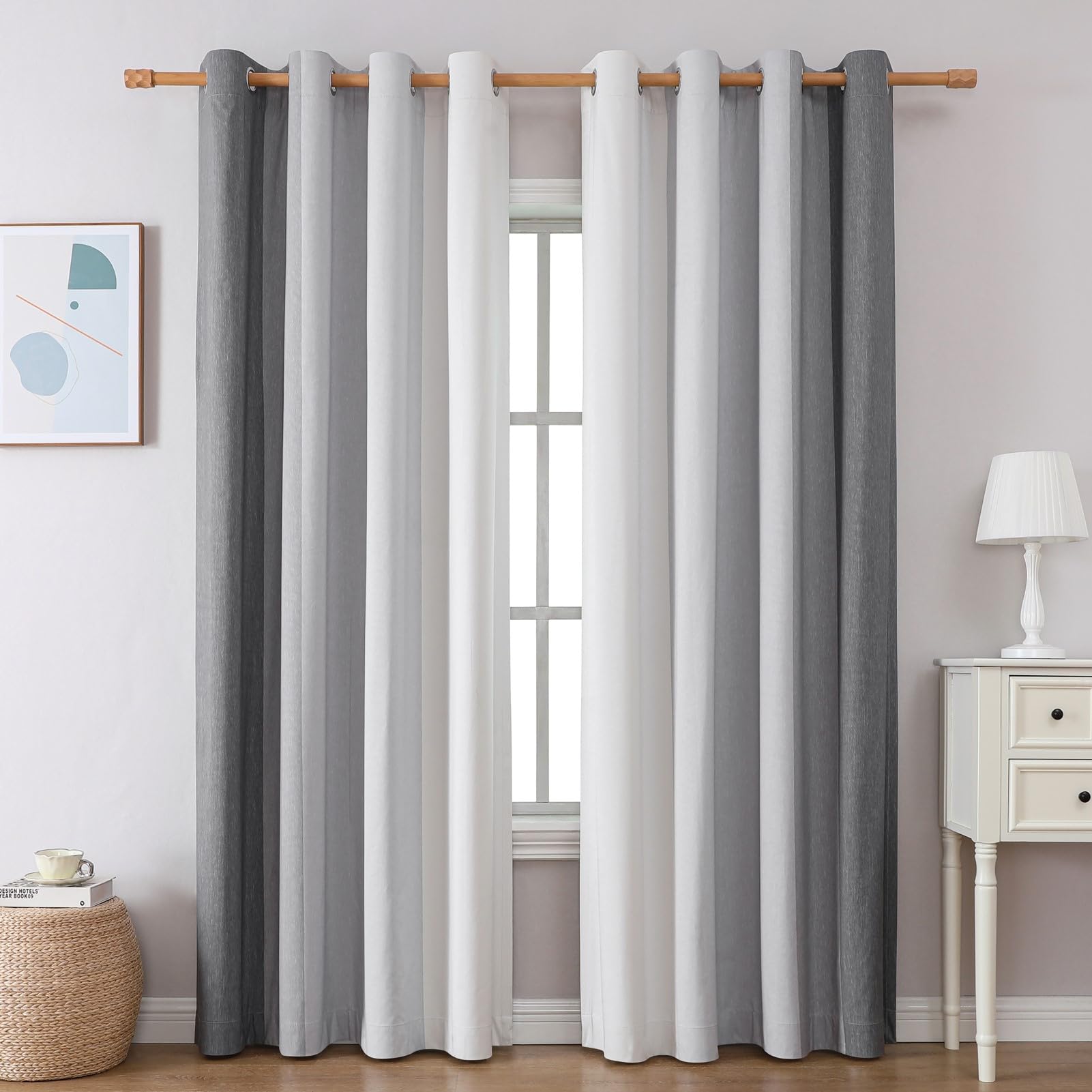 FLYFUN Ombre Blackout Curtains for Bedroom, Room Darkening Curtains for Living Room, Gradient Colors Light Blocking Grommet Window Curtain/Drapes (Cloudy Grey, 52W x 108L)