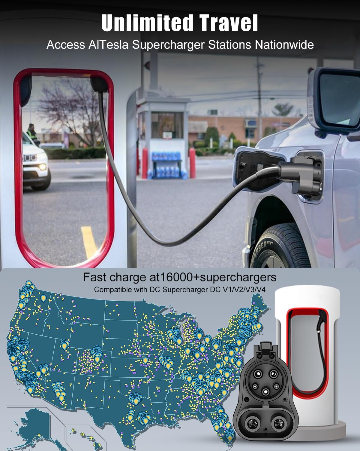 Tesla Supercharger Adapter, NACS to CCS Adapter, Max 250KW Supercharger Charging Adapter for Tesla V1/V2/V3/V4 DC Fast Charging Stations, Fit for Ford/GM/Volvo/Mercedes-Benz and Rivian