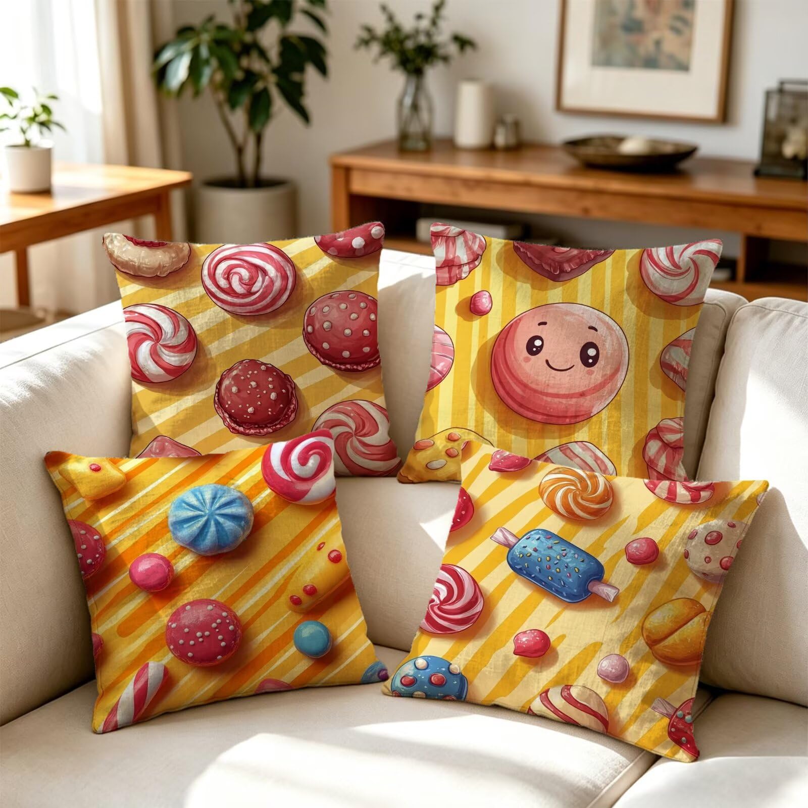 Outdoor Kissen 60x60 cm, Süßigkeiten Kissenbezug Leinen Sofakissen GJ-284