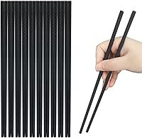 LNAUJS 10 Pairs Black Fiberglass Chopsticks - Reusable, 9.3" Dishwasher Safe, Non-Slip Frosted Tip, Heat-Resistant to 356°F