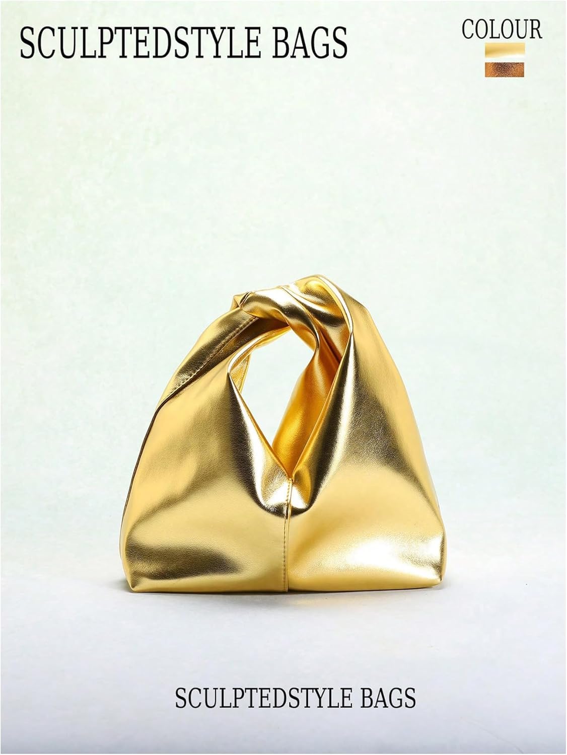 GORGLITTER Women's Clutch Bags Metallic Twist Ruched Top Handle Bag PU Leather Handbags