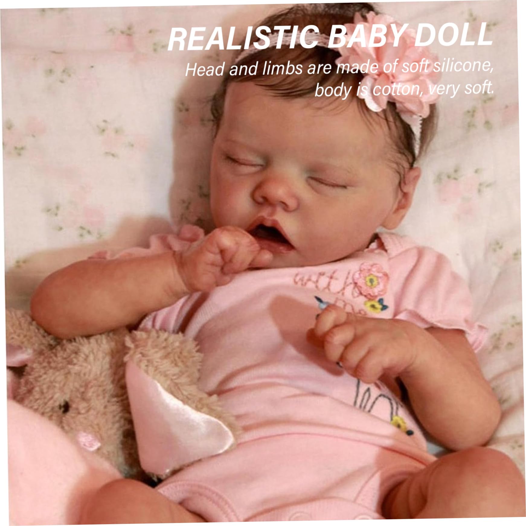 Echte Babypuppe, 18-Zoll-Silikon-Babypuppe, realistisch wiedergeboren, schlafend, waschbares Neugeborenes Mädchen mit Kleidung und Kopfschmuck – perfekt als Kinderspielzeug