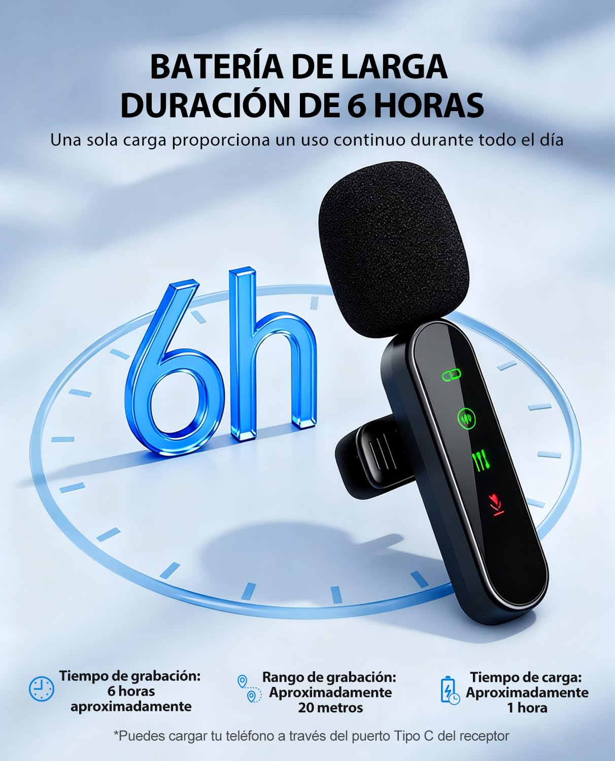 Micrófono lavalier inalámbrico iPad, teléfonos Android, micrófono Mini para grabación de vídeo, TikTok, vlog, Youtube, micrófono con Clip Plug-Play (Paquete de 2)