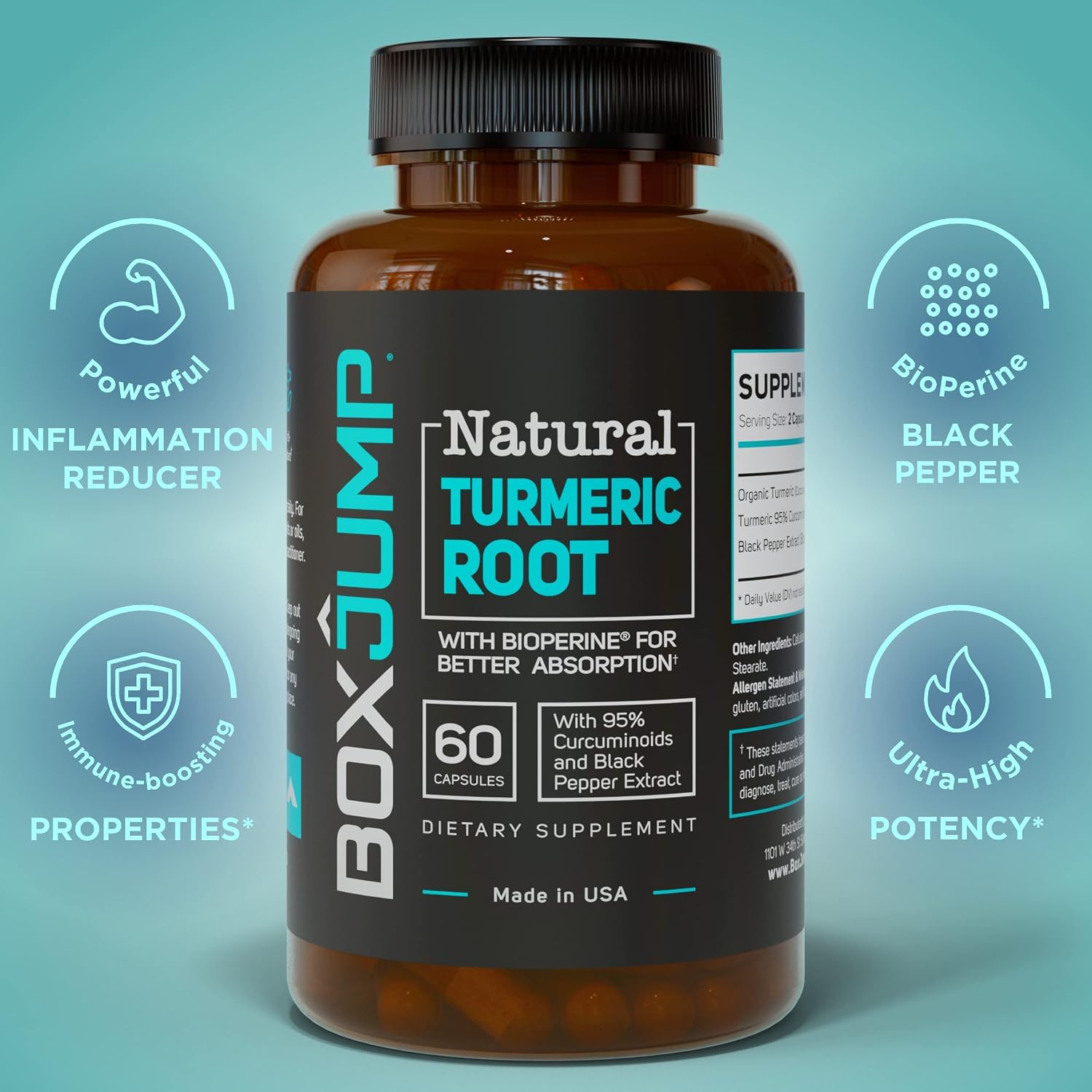 Turmeric Curcumin with Black Pepper Extract 1200mg - Joint Health - 95% Standardized Curcuminoids - Vegan Joint Support Supplement - 60 Turmeric Capsules with BioPerine