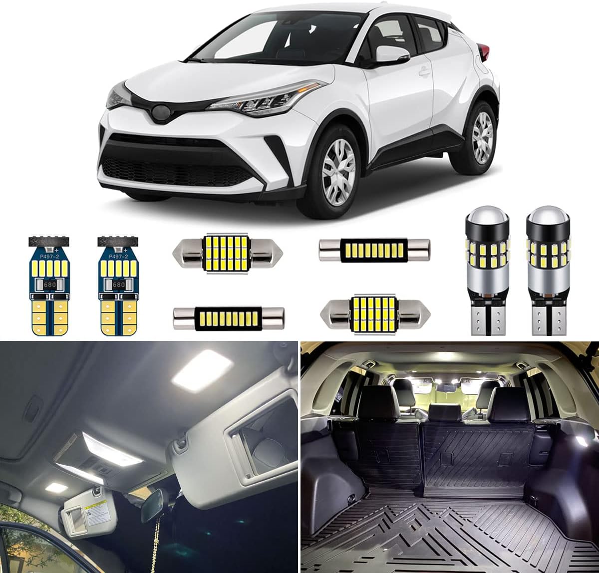 AUTOGINE 8 Piece White LED Interior Lights Kit for Toyota C-HR CHR 2018 2019 2020 2021 Super Bright 6000K LED Light Bulbs Package + Install Tool