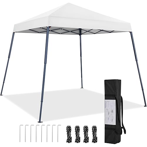 Yaheetech Instant Canopy Tent, 10x10 Slant Leg Easy Outdoor Pop up Canopy, Folding Portable Gazebo Instant Shelter Tent with Backpack for Garden/Camping/Party, 10x10 Base 8x8 Top, White