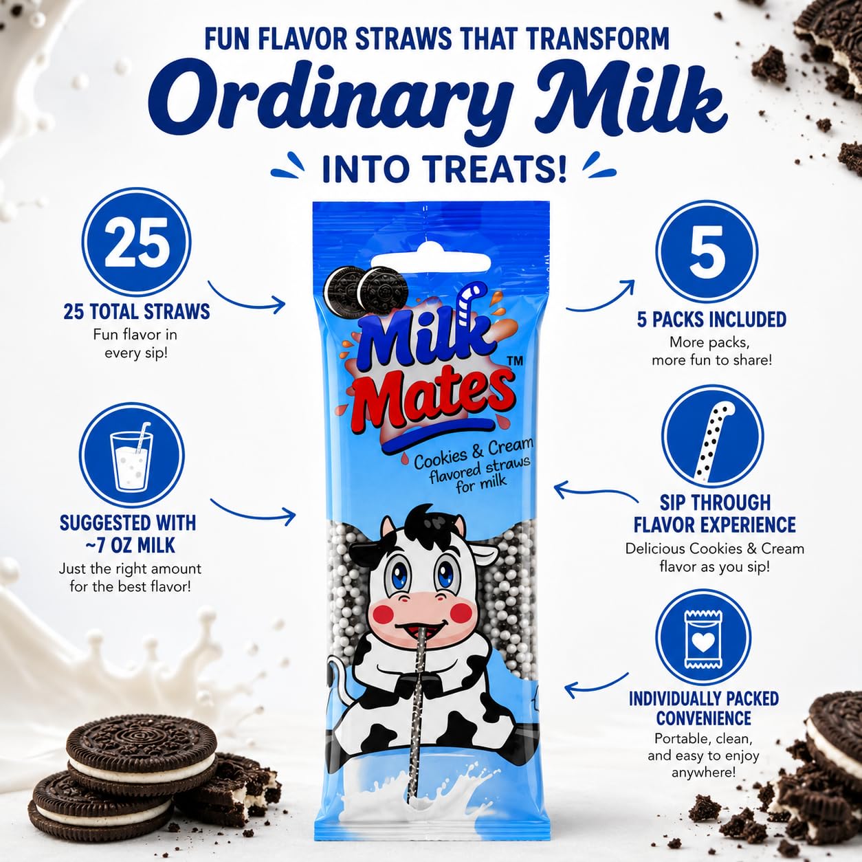 Amazon.com: 20 Milky Sip Cookies and Cream Flavored Straws For