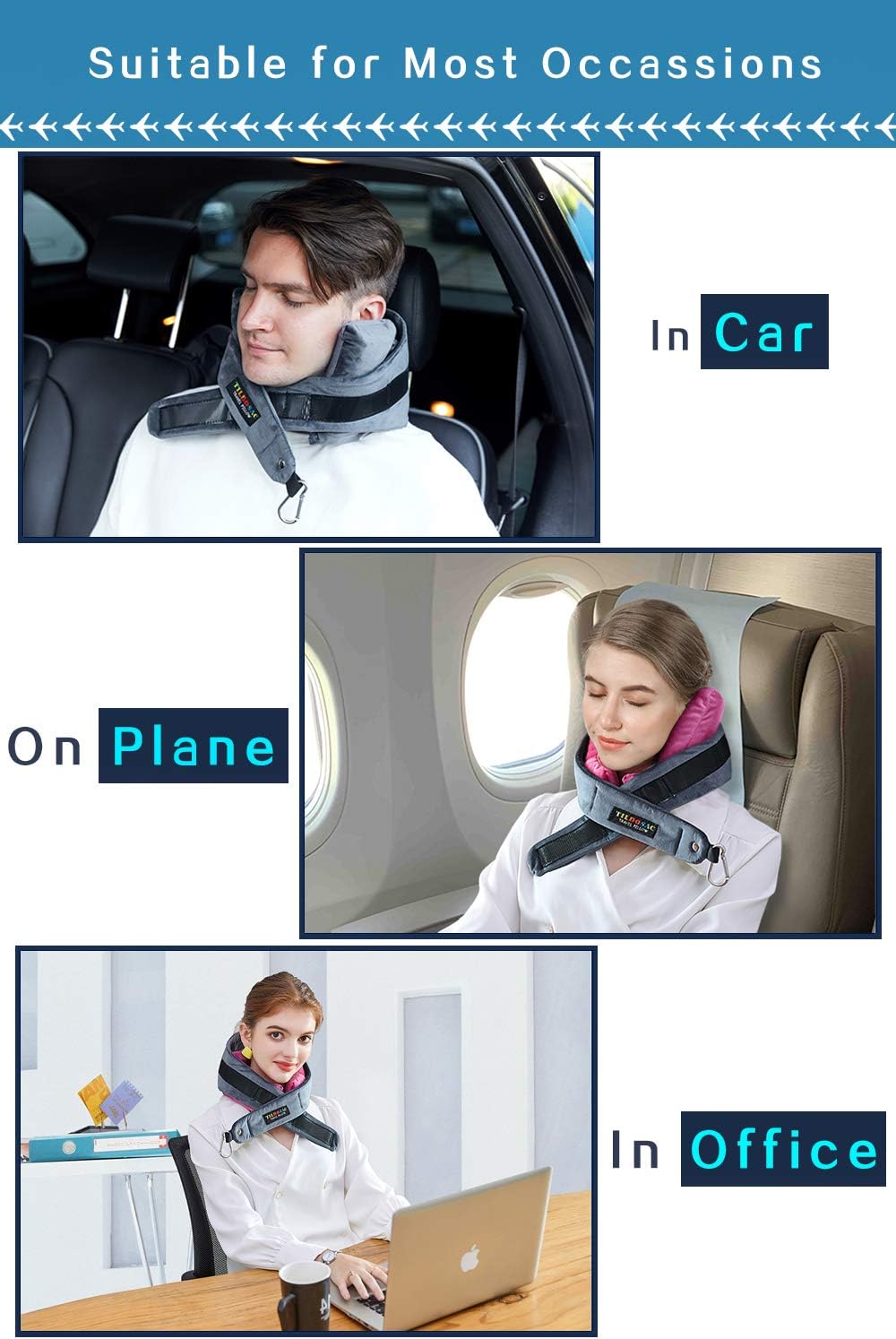 TILDOSAC Travel Pillow Neck Pillow for Airplanes, Customized Adjustable Soft Neck Support Memory Foam Pillows, Best Pillow for Traveling on Airplane, Car, Train, Portable Design Neck Cushion
