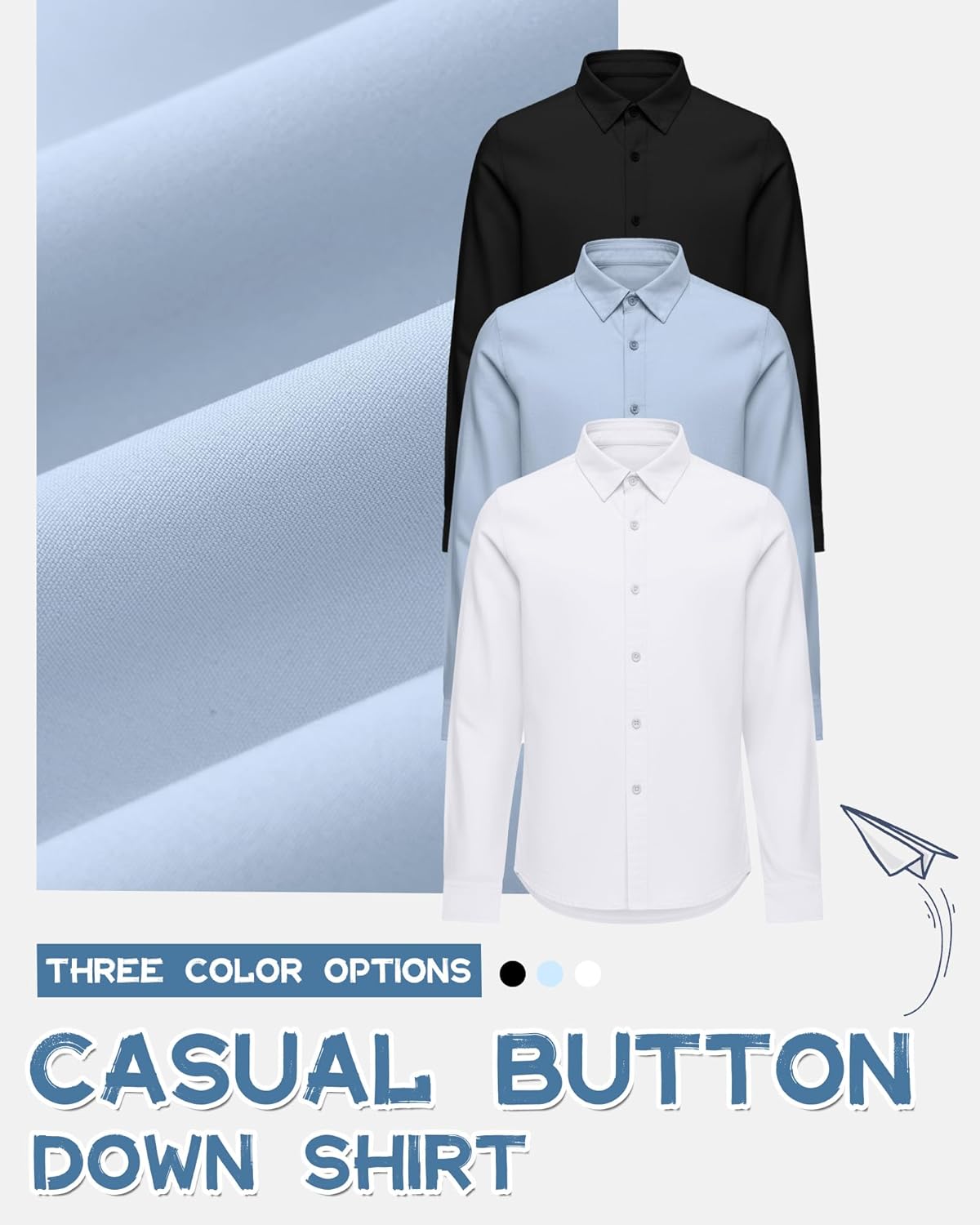 3 Pack Boy's Long Sleeve Dress Shirts Kids Casual Button Down Shirt Boys Solid Button Up School Uniform Tops - Image 2