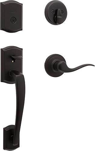 Kwikset Prescott - Cerradura de manija de puerta delantera con palanca interior, cerrojo de entrada de un solo cilindro, con tecnología de seguridad