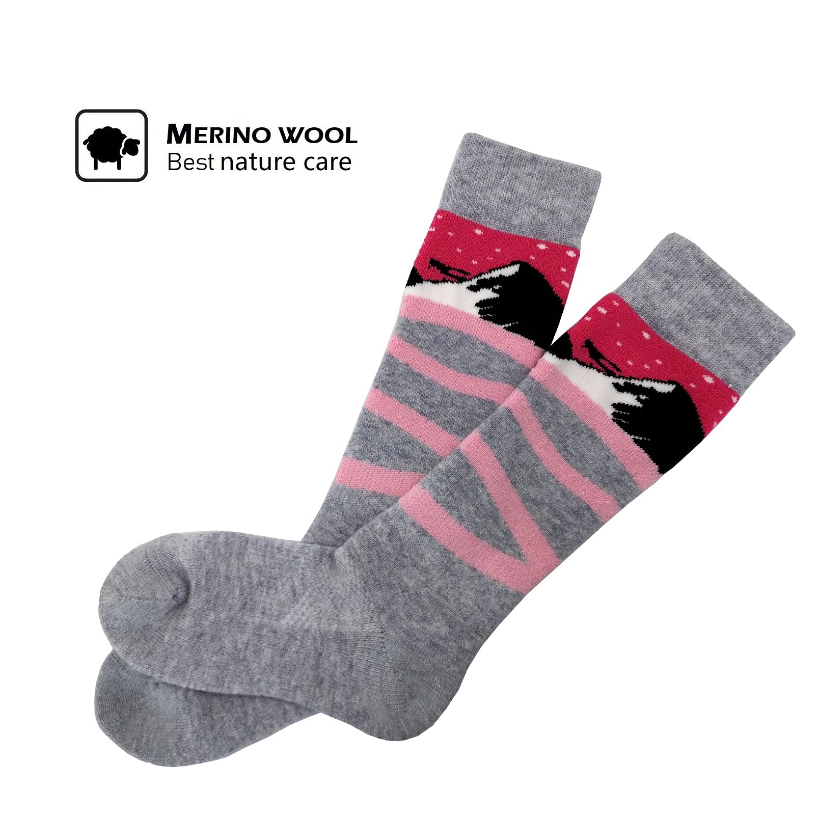 HIGHCAMP Lot de 2 paires de chaussettes de ski et de snowboard en laine mérinos pour enfant