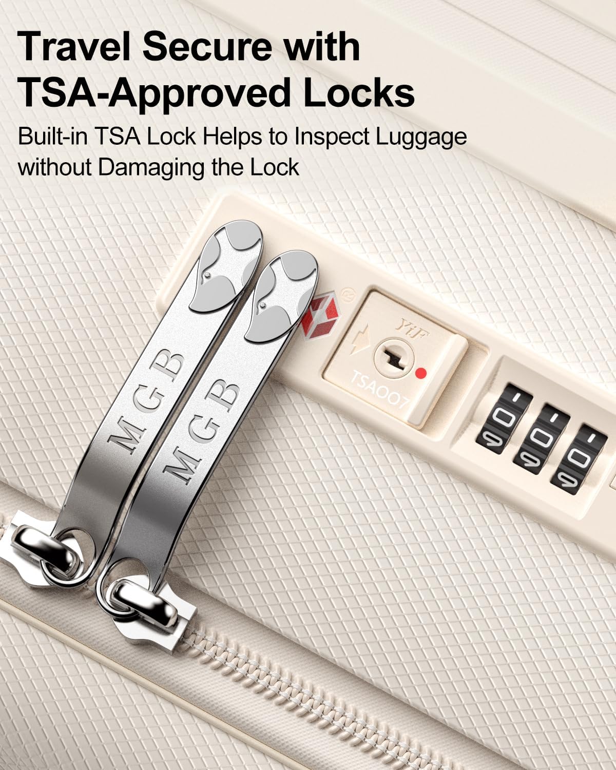 MGB Carry On Luggage with TSA Lock, 20 Inch PC Hardside Suitcase, Top Opening Carryon Luggage 22x14x9 Airline Approved Suitcases for Travel (Cream-White, 24 Inch - Expandable)