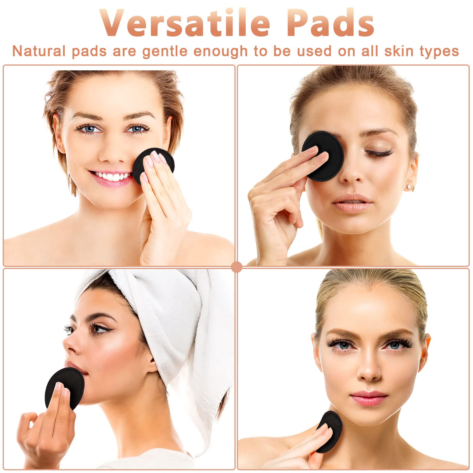 40 Stück wiederverwendbare Make-up-Entferner-Pads, natürliche waschbare Bambus-Baumwolle, runde für die meisten Hauttypen, waschbares Make-up-Pad für Toner mit Bambushalter und Wäschesack (schwarz)