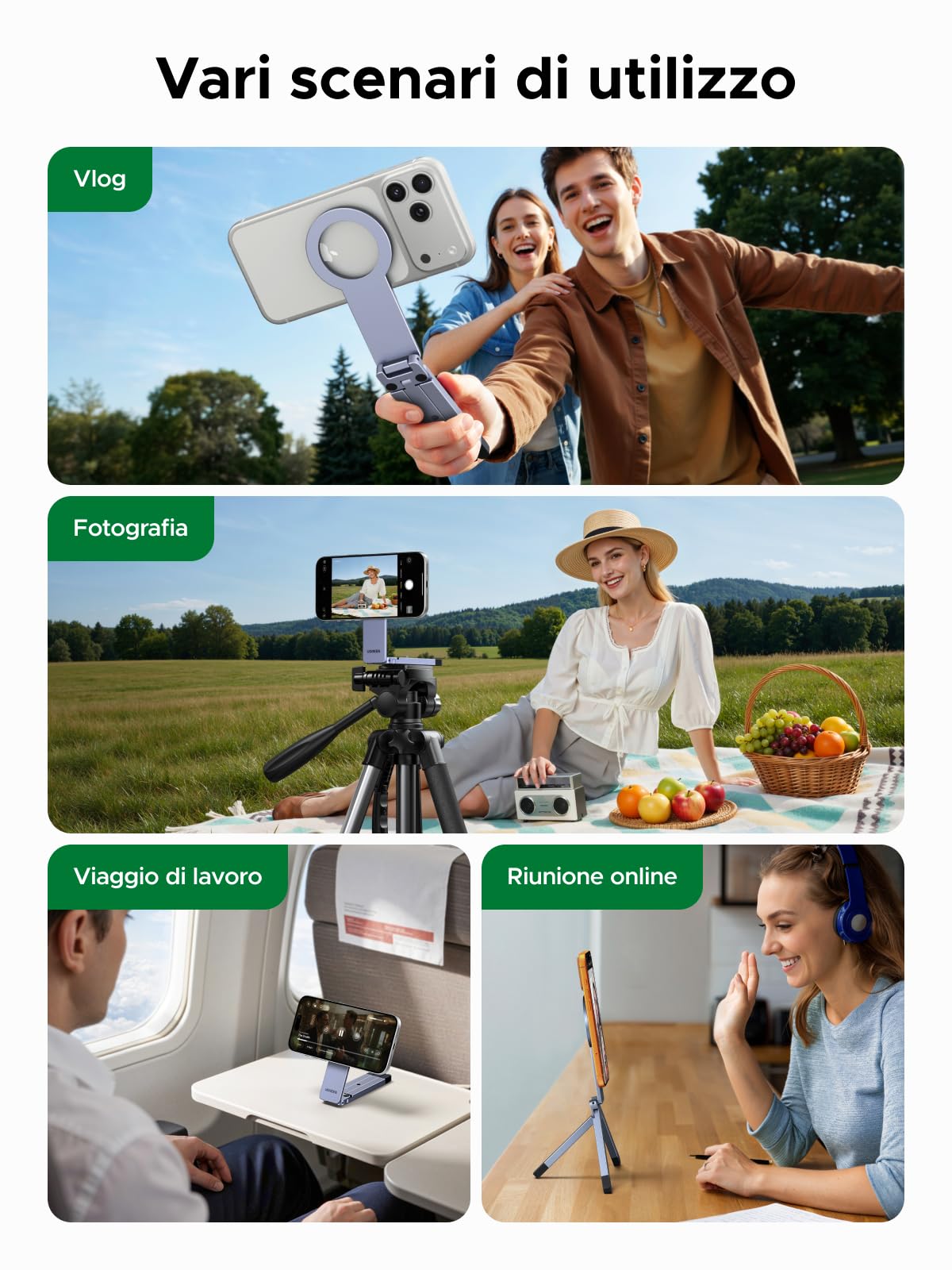 UGREEN Treppiede Magnetico per Telefono Grigio Nebulosa Supporto Magnetico MagSafe Materiale in Lega di Alluminio Adatto per Viaggi Riunioni e Uso Domestico