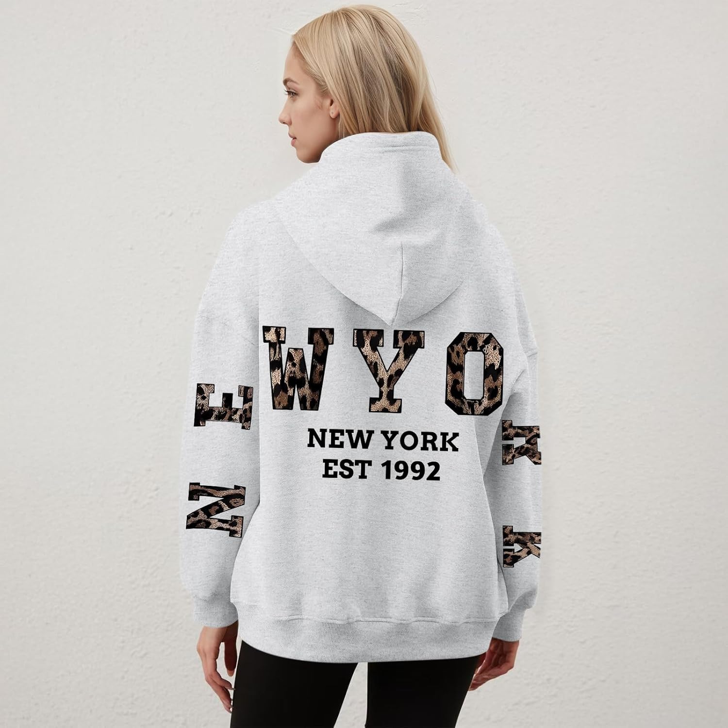 Women Leopard Print New York Hoodie Vintage Sweatshirt Y2k Oversized Graphic Hoodies Cotton Pullover Tops - Image 6