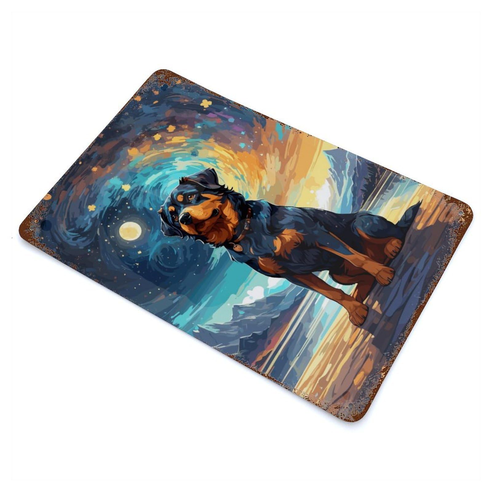 Vintage Rust Metal Sign with Rottweiler Night Sky Design 11.8"x7.9", for Shed, Workshop And Garage Wall Decor, Classic Wall Plaque
