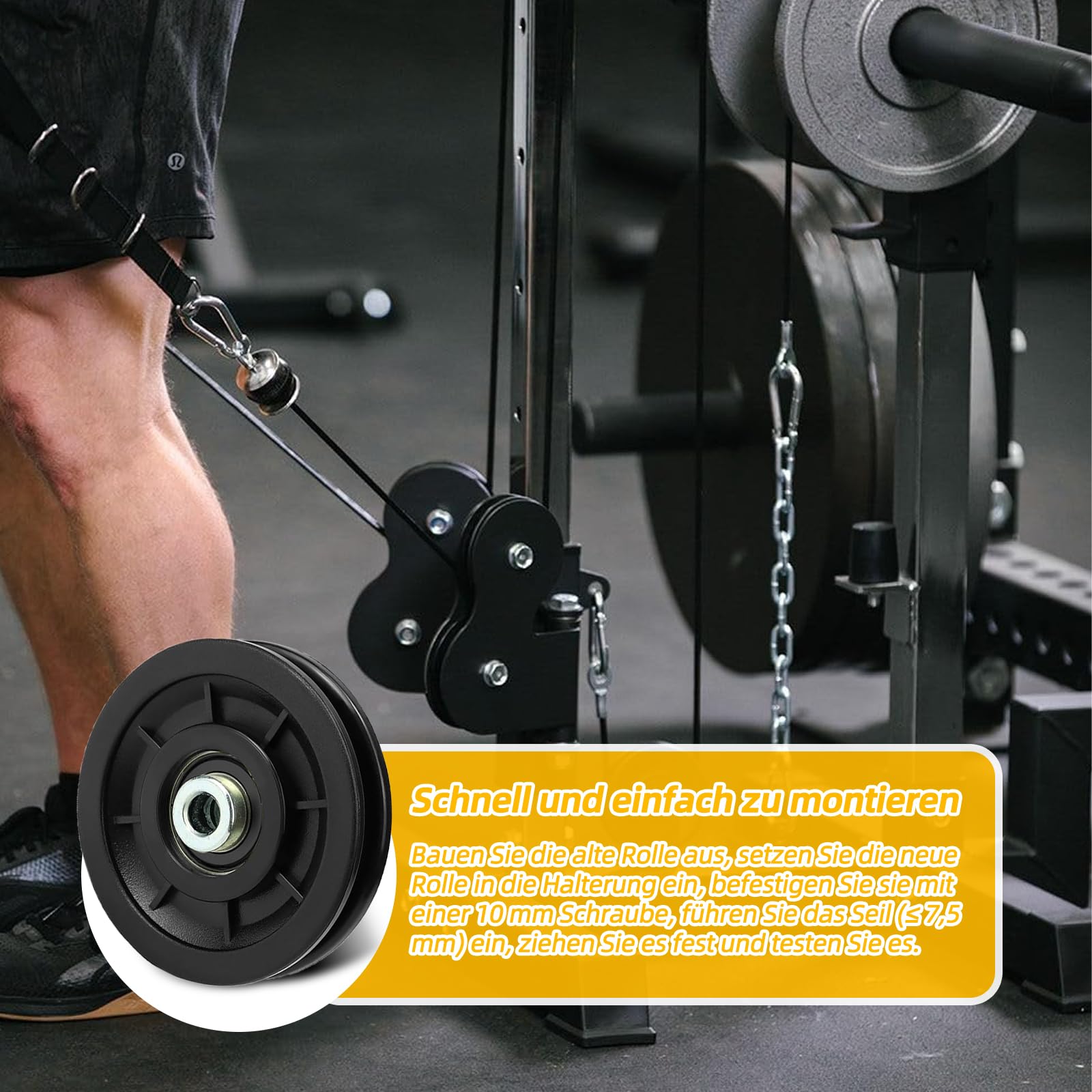 Rolka linowa 90 mm, rolka prowadząca do urządzeń fitness, łożysko uniwersalne, koło pasowe, brama garażowa i maszyna do kabli, część zamienna jako rolka liny drucianej na siłownię i do użytku domowego