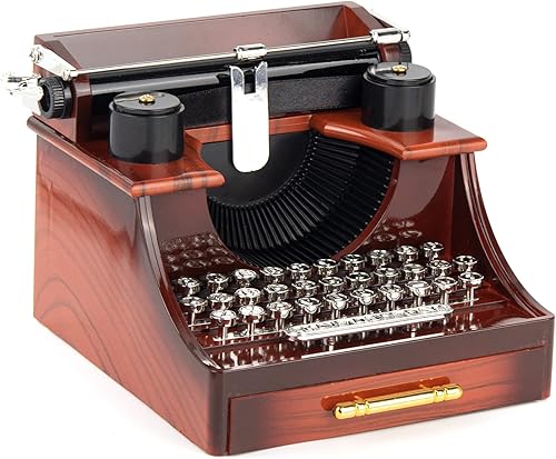 AUEAR, Caja de música de máquina de escribir vintage con cajón para decoración de oficina en casa