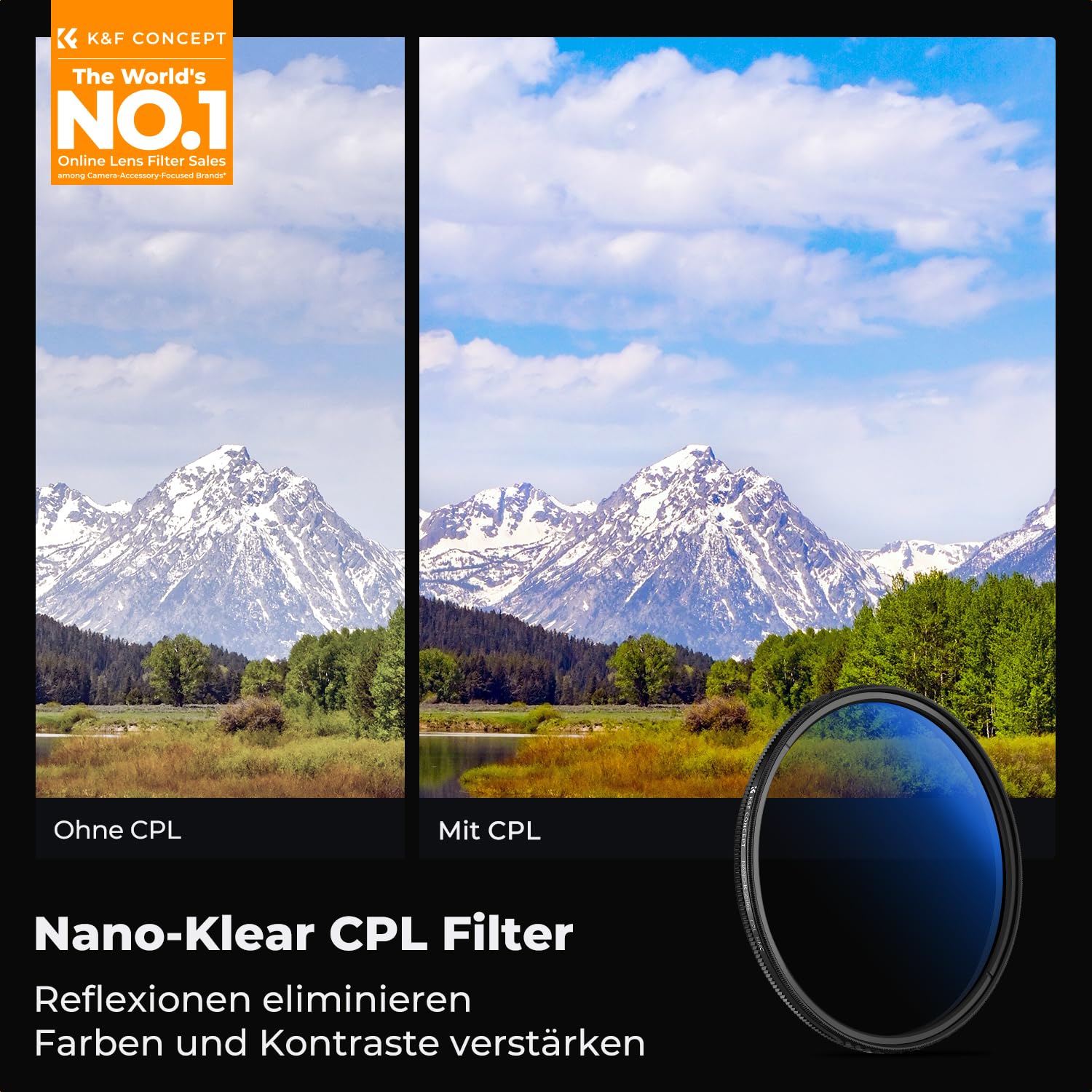 K&F Concept K-Serie Pro 67mm Slim Zirkularer Polfilter Polarisationsfilter CPL Filter Cirkular Polfilter Optisches Glas & Aluminium für Foto-Kameraobjektive