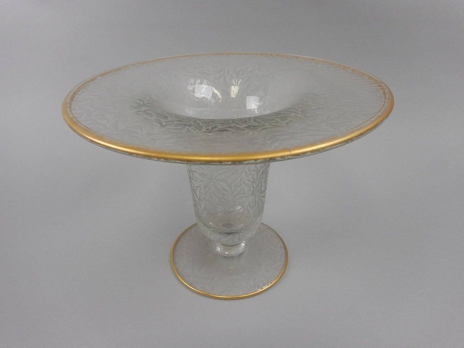 Vintage or Antique Frosted and Clear Glass Vase with Gold