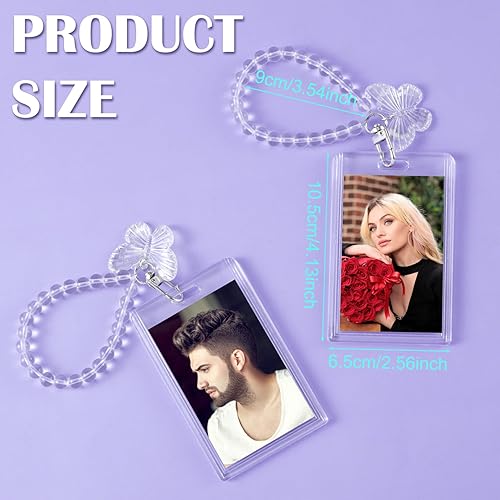 Miniatura 2 de HINZIC Soporte de tarjeta de identificación de cristal de 4 pulgadas con dijes de mariposa, 2 llaveros acrílicos para tarjetas fotográficas Kpop,