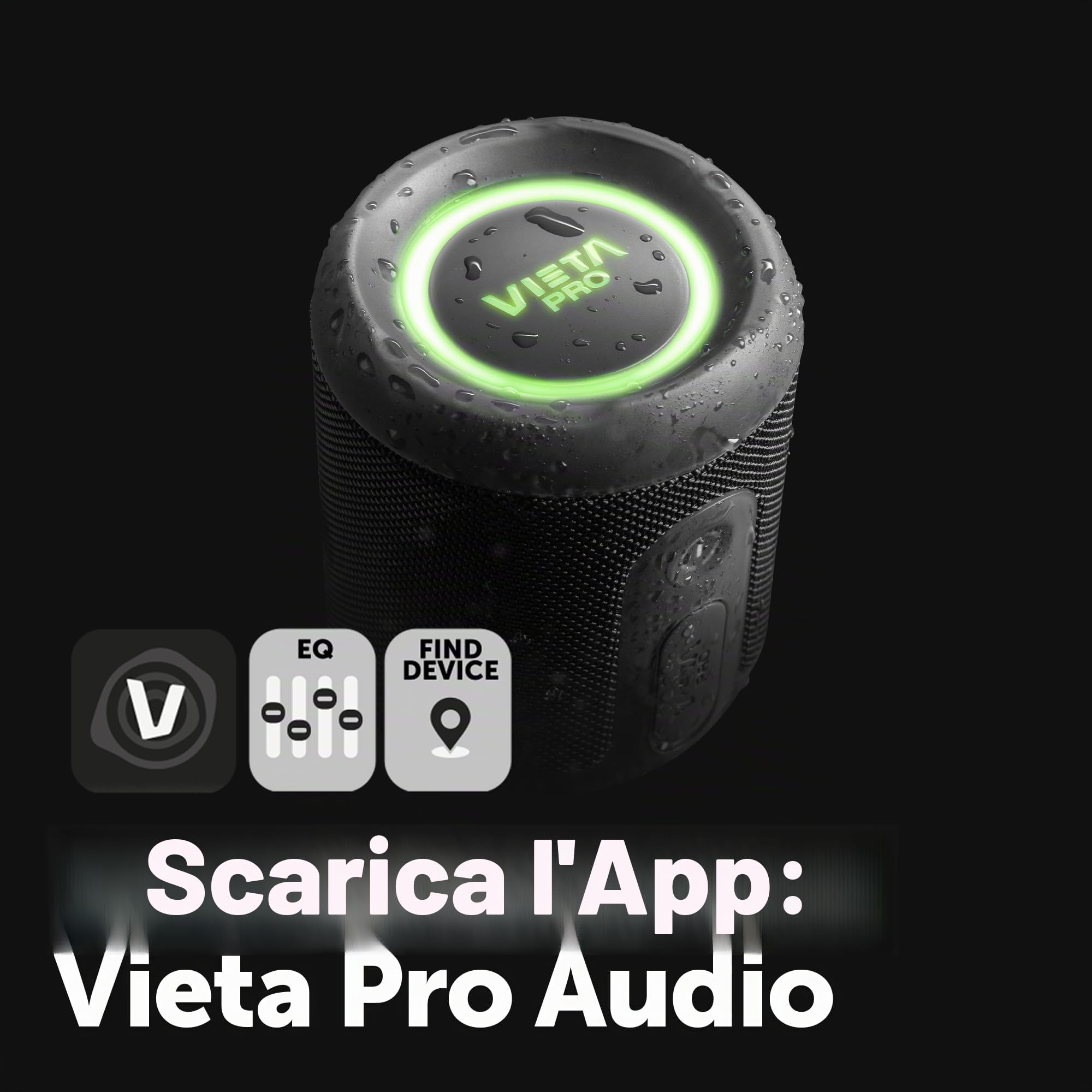 Vieta Pro Altoparlante Bluetooth 5.3, potente 25 W, impermeabile, batteria da 13 ore, microfono, ingresso AUX, USB Type-C, TWS, compatibile con Alexa | Altoparlante portatile Easy 4 Nero