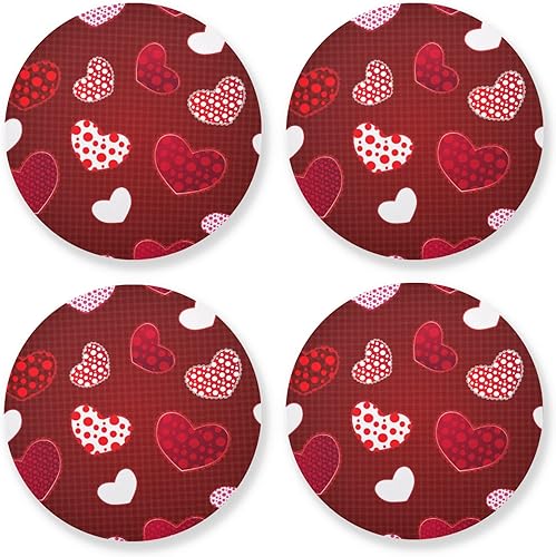 Juego de 4 posavasos de corazón rojo para el día de San Valentín, antideslizantes, resistentes al calor, absorbentes, con base de corcho,