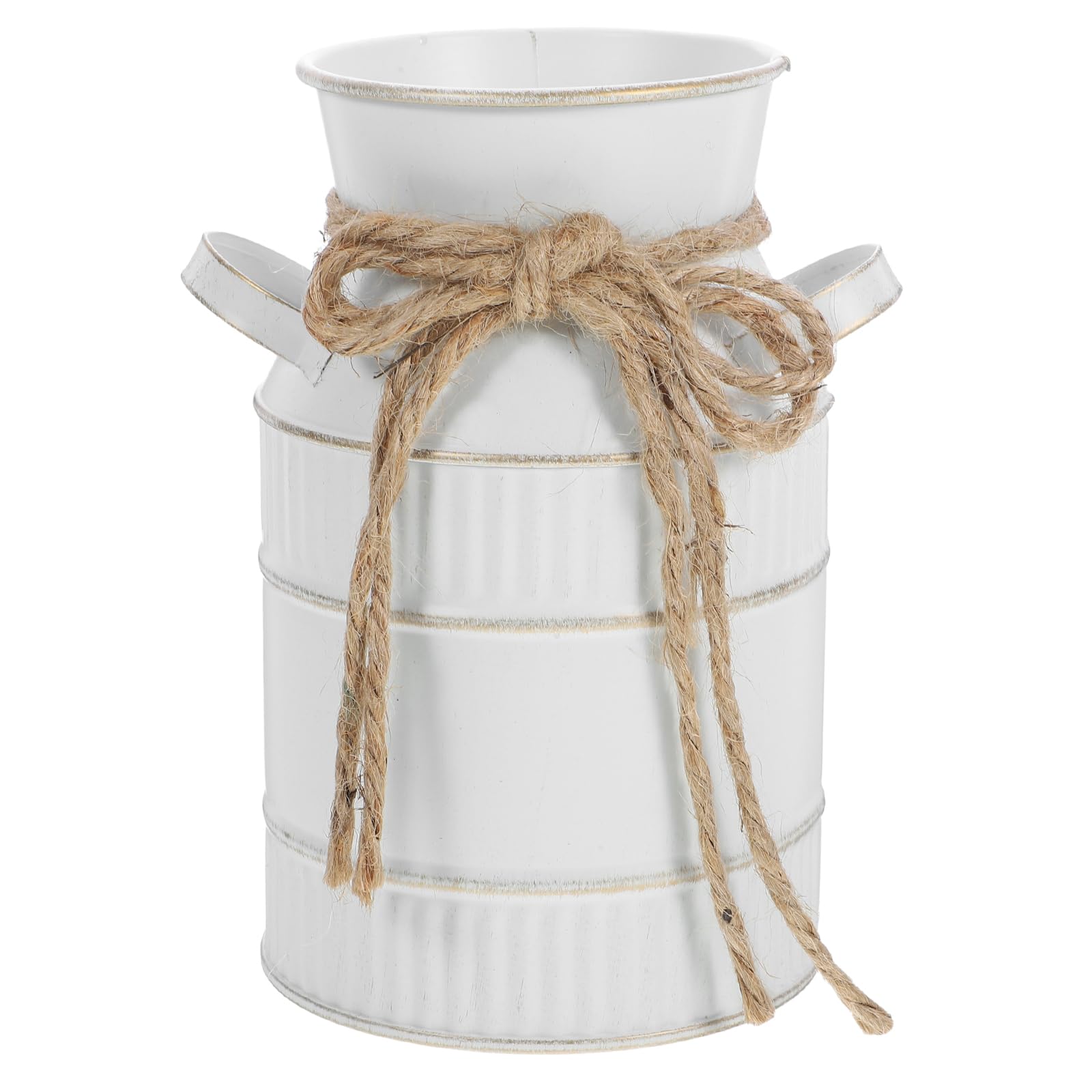 Amosfun Jarra de Leche Vintage Shabby Chic de Metal Blanca con Asa - 10.3 x 19 cm - Florero Rústico Galvanizado para Decoración del Hogar, Bodas y Plantas de Jardín