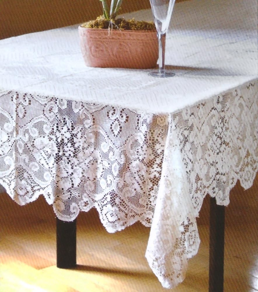 Table Sense Lace Fabric Tablecloth in White, 60x84 Oblong (Rectangle)