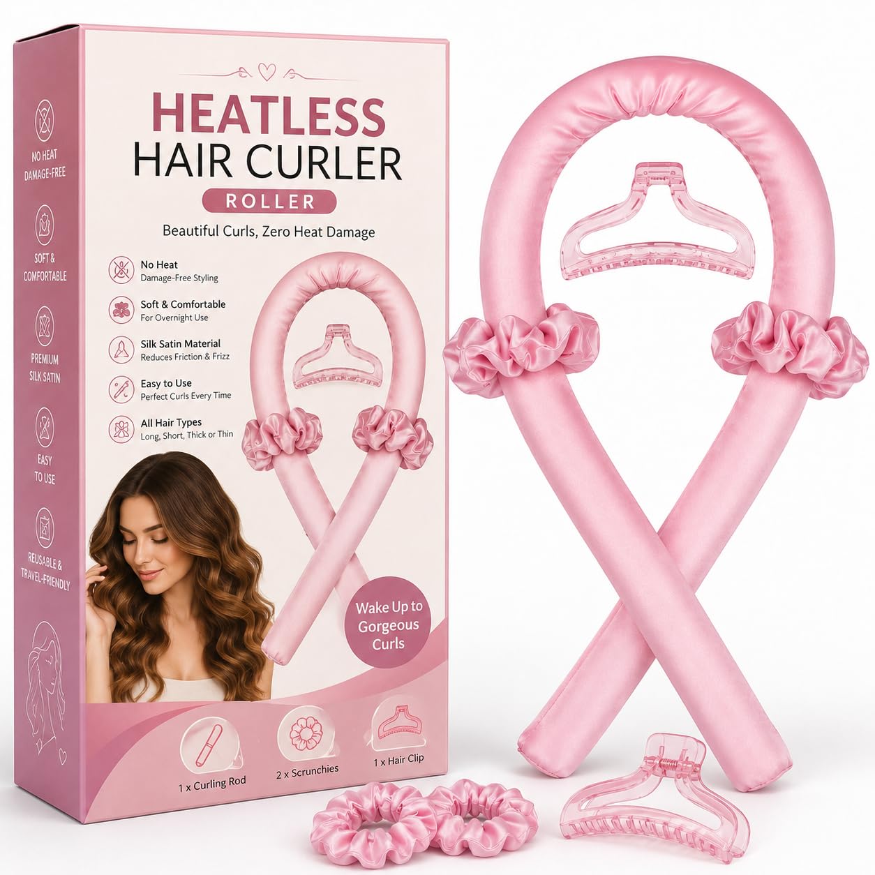 Heatless Hair Curler Headband Set for Women, Satin Silk No Heat Curling Rod with Foam Rollers for Long Hair, Soft Overnight Curls (Multicolour, Large)-picture-38