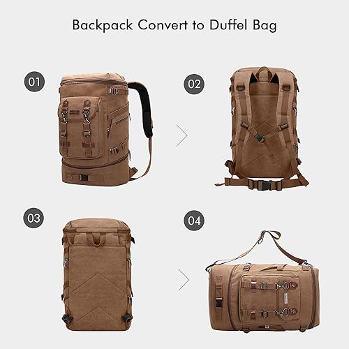 Miniatura 3 de WITZMAN Mochila de viaje para hombres y mujeres, mochila de lona para llevar en el equipaje, mochila convertible grande, Marrón, Mochilas de viaje
