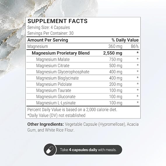 SuperSmart Multi Magnesium Formula (Previously Optimag) - Full Spectrum 8 Active Forms - Fight Magnesium Deficiency | Non-GMO & Gluten Free - 120 Vegetarian Capsules